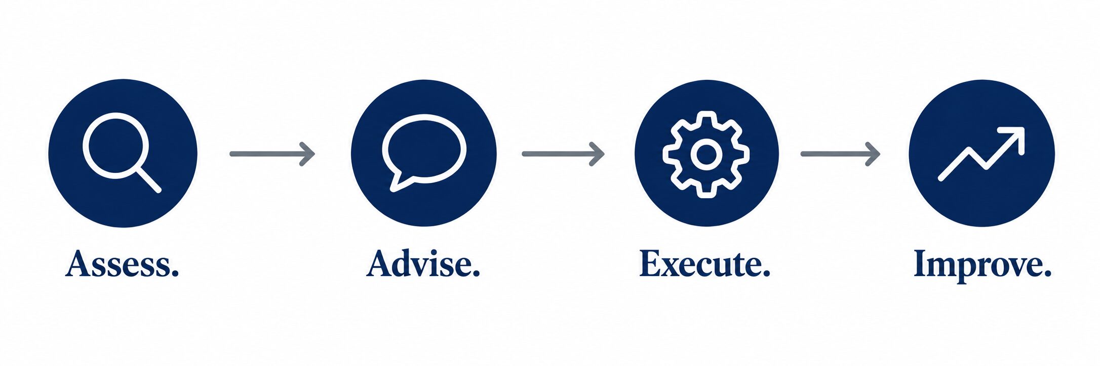 Four-step approach graphic: Assess, Advise, Execute, Improve